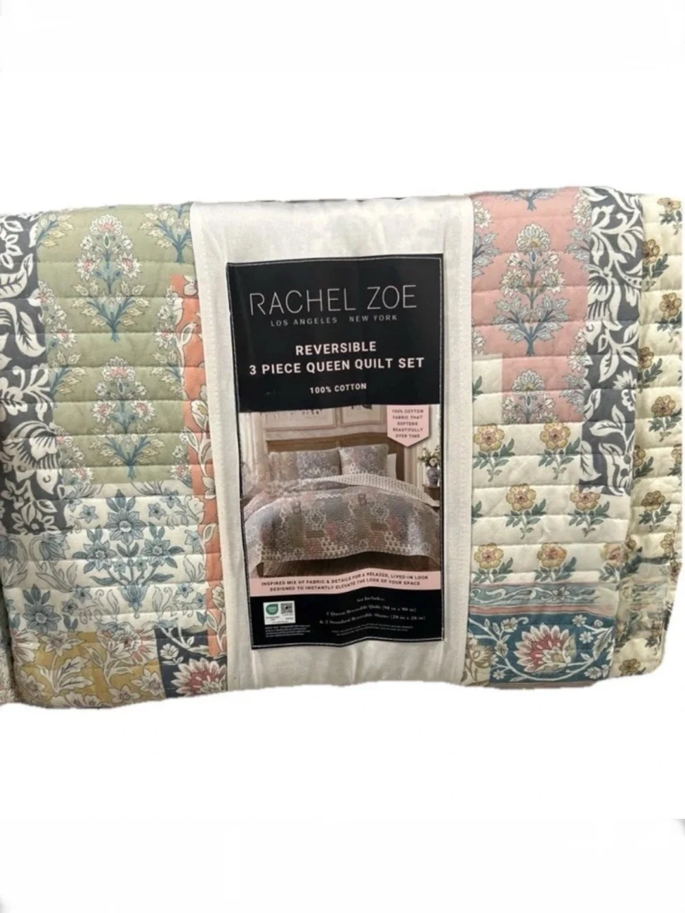 Rachel Zoe Multicolor Cotton Reversible Full/Queen Quilt Set 90”x90”